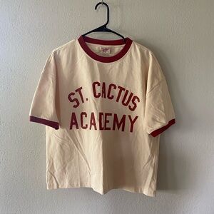 St. Cactus Academy Ringer Tee - Cream with Burgundy Trim